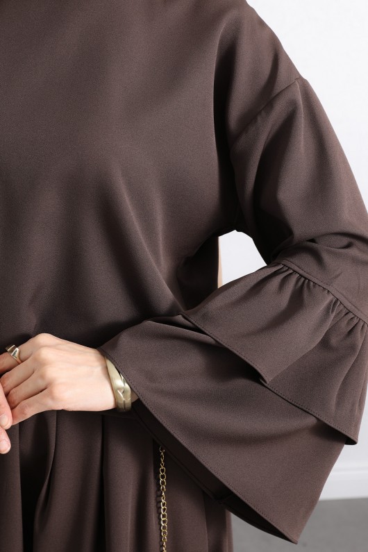 Volan Kollu Etekli Takım Y0075 - KAHVERENGİ