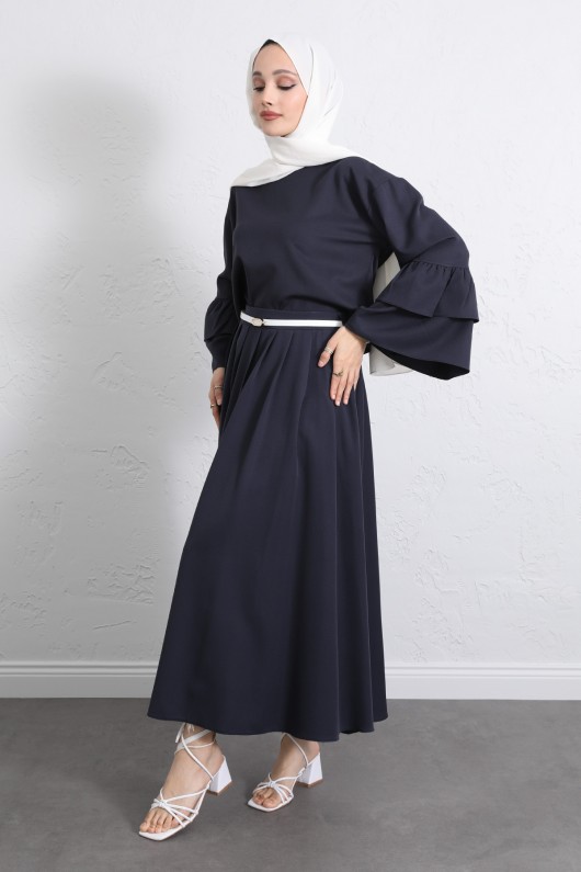 Volan Kollu Etekli Takım Y0075 - LACİVERT Volan Kollu Etekli Takım Y0075 - LACİVERT