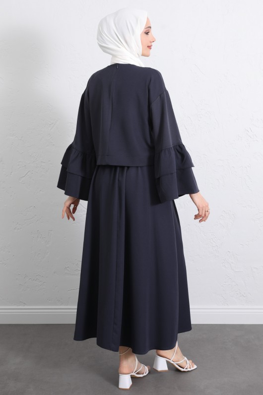 Volan Kollu Etekli Takım Y0075 - LACİVERT Volan Kollu Etekli Takım Y0075 - LACİVERT