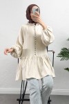 Brit Düğmeli Peplum Tunik Y0082 - EKRU Brit Düğmeli Peplum Tunik Y0082 - EKRU
