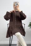 Brit Düğmeli Peplum Tunik Y0082 - KAHVERENGİ Brit Düğmeli Peplum Tunik Y0082 - KAHVERENGİ