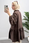 Brit Düğmeli Peplum Tunik Y0082 - KAHVERENGİ Brit Düğmeli Peplum Tunik Y0082 - KAHVERENGİ