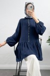 Brit Düğmeli Peplum Tunik Y0082 - LACİVERT Brit Düğmeli Peplum Tunik Y0082 - LACİVERT
