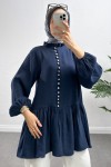 Brit Düğmeli Peplum Tunik Y0082 - LACİVERT Brit Düğmeli Peplum Tunik Y0082 - LACİVERT