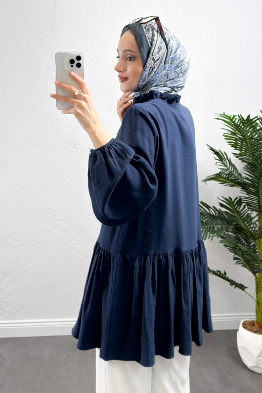 Brit Düğmeli Peplum Tunik Y0082 - LACİVERT Brit Düğmeli Peplum Tunik Y0082 - LACİVERT