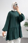 Brit Düğmeli Peplum Tunik Y0082 - ZÜMRÜT YEŞİLİ