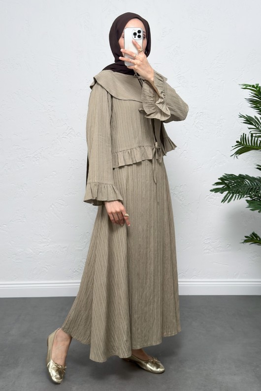 Geniş Yaka Etekli Takım Y0091 - HAKİ