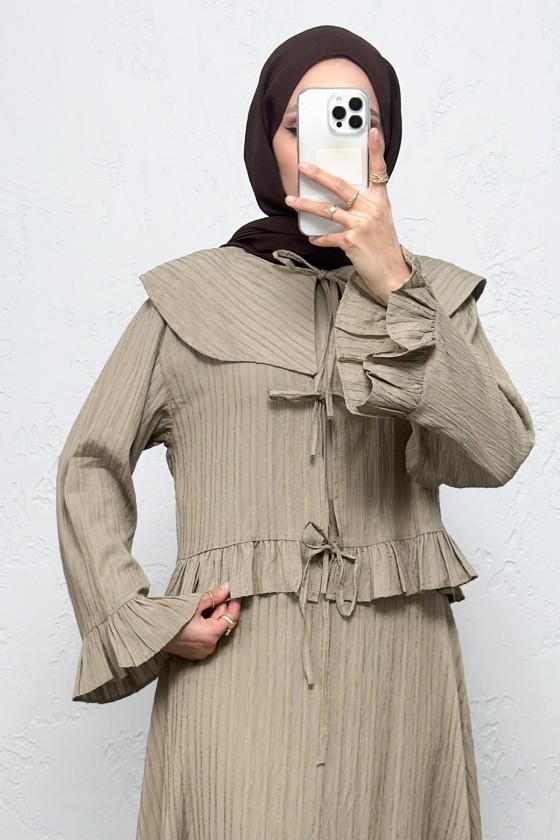 Geniş Yaka Etekli Takım Y0091 - HAKİ Geniş Yaka Etekli Takım Y0091 - HAKİ