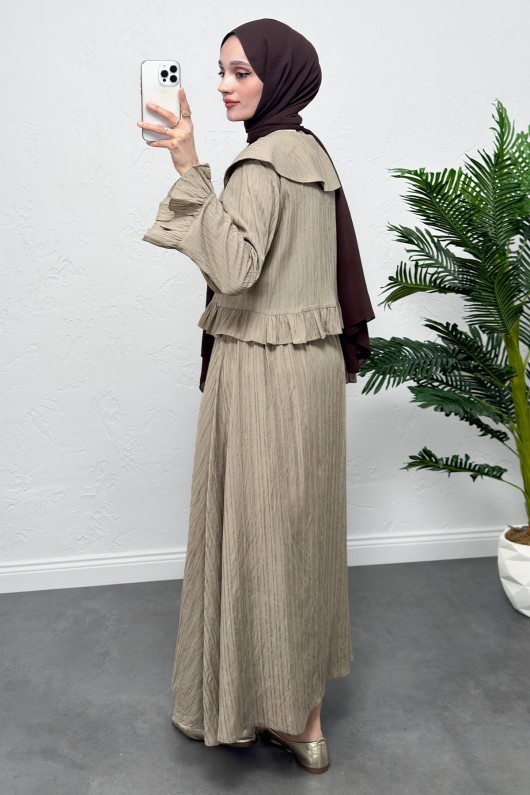 Geniş Yaka Etekli Takım Y0091 - HAKİ