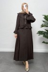 Geniş Yaka Etekli Takım Y0091 - KAHVERENGİ Geniş Yaka Etekli Takım Y0091 - KAHVERENGİ