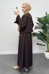 Geniş Yaka Etekli Takım Y0091 - KAHVERENGİ Geniş Yaka Etekli Takım Y0091 - KAHVERENGİ