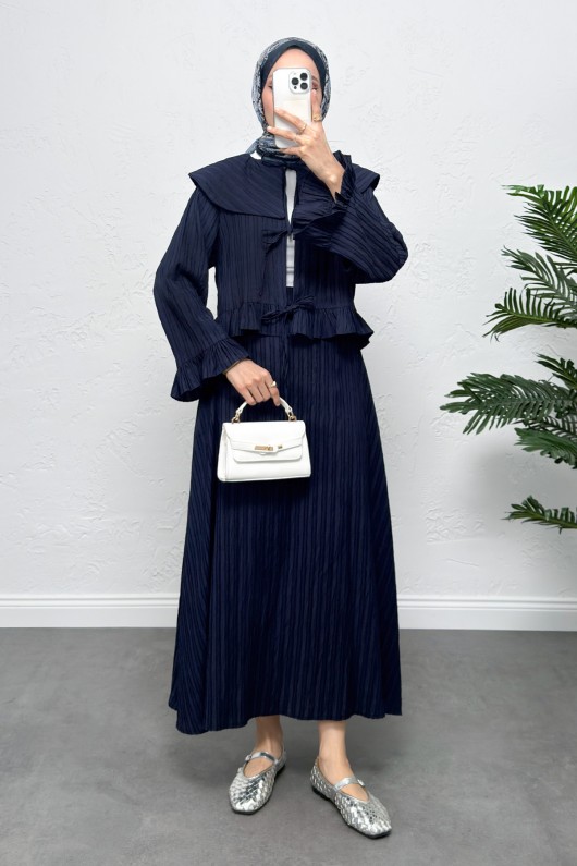 Geniş Yaka Etekli Takım Y0091 - LACİVERT