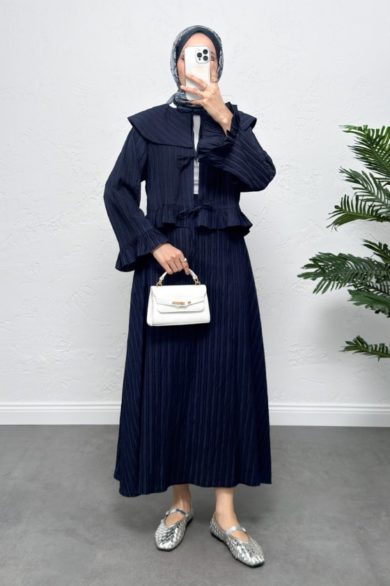 Geniş Yaka Etekli Takım Y0091 - LACİVERT