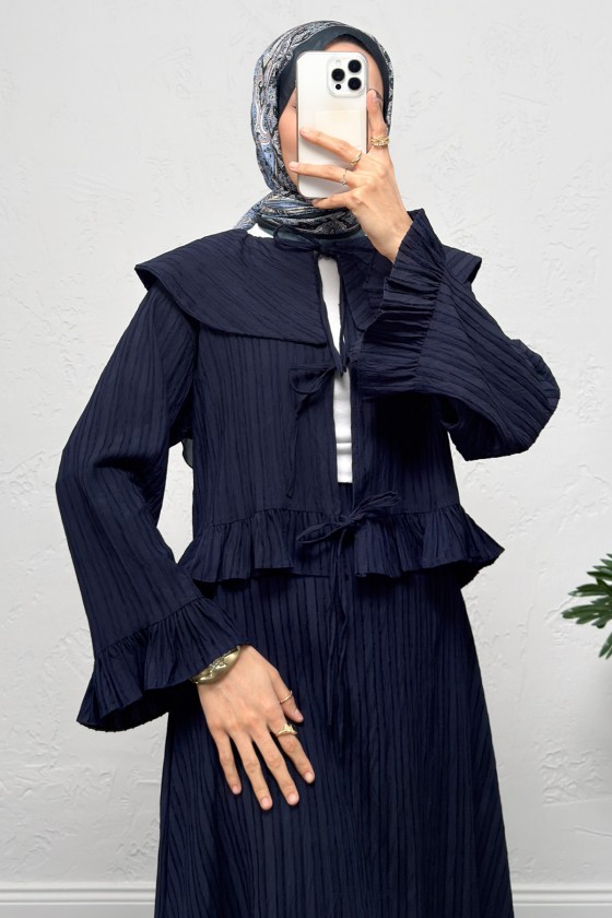 Geniş Yaka Etekli Takım Y0091 - LACİVERT Geniş Yaka Etekli Takım Y0091 - LACİVERT