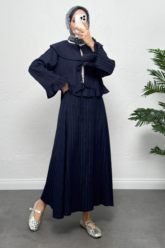 Geniş Yaka Etekli Takım Y0091 - LACİVERT