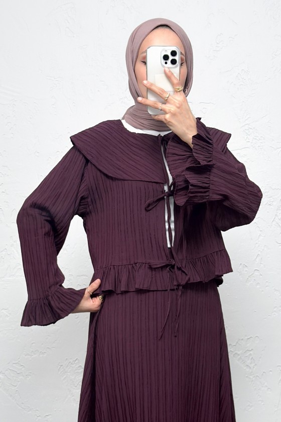 Geniş Yaka Etekli Takım Y0091 - MÜRDÜM Geniş Yaka Etekli Takım Y0091 - MÜRDÜM