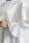 Kol Büzgülü Fırfırlı Gömlek Y0093 - BEYAZ
