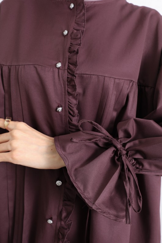 Kol Büzgülü Fırfırlı Gömlek Y0093 - MÜRDÜM