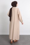 Önü Nervürlü Elbise Y0094 - BEJ