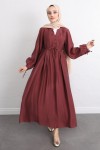 Önü Nervürlü Elbise Y0094 - BORDO
