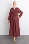 Önü Nervürlü Elbise Y0094 - BORDO