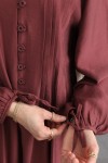Önü Nervürlü Elbise Y0094 - BORDO