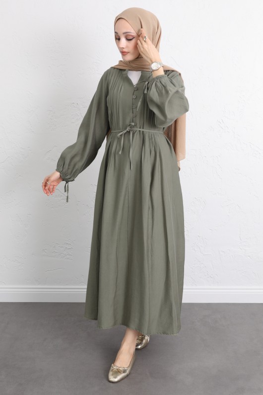 Önü Nervürlü Elbise Y0094 - HAKİ