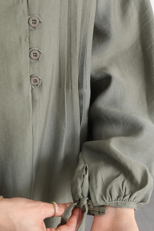 Önü Nervürlü Elbise Y0094 - HAKİ