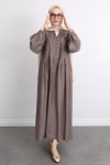 Önü Nervürlü Elbise Y0094 - KAHVERENGİ Önü Nervürlü Elbise Y0094 - KAHVERENGİ