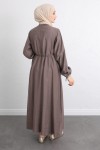Önü Nervürlü Elbise Y0094 - KAHVERENGİ Önü Nervürlü Elbise Y0094 - KAHVERENGİ