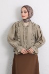 Şerit Fırfırlı Düğmeli Gömlek Y0096 - HAKİ