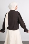 Şerit Fırfırlı Düğmeli Gömlek Y0096 - KOYU KAHVERENGİ Şerit Fırfırlı Düğmeli Gömlek Y0096 - KOYU KAHVERENGİ