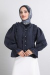 Şerit Fırfırlı Düğmeli Gömlek Y0096 - LACİVERT