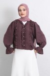 Şerit Fırfırlı Düğmeli Gömlek Y0096 - MÜRDÜM
