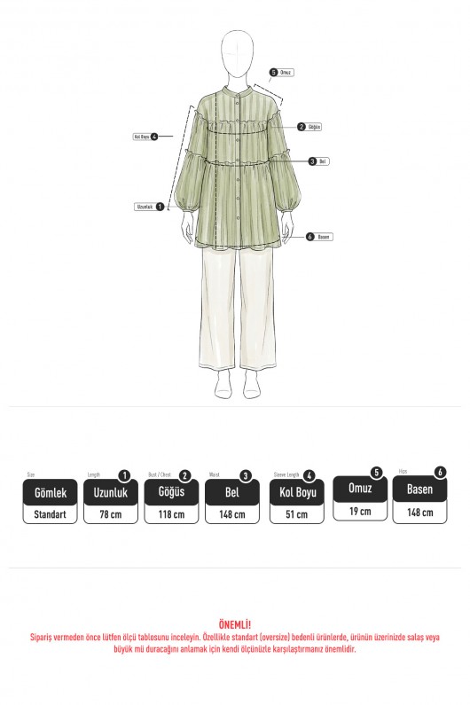 Katlı Büzgülü Gömlek Y0098 - KAHVERENGİ