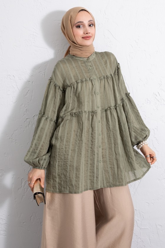 Katlı Büzgülü Gömlek Y0098 - HAKİ