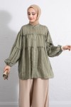 Katlı Büzgülü Gömlek Y0098 - HAKİ Katlı Büzgülü Gömlek Y0098 - HAKİ