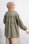 Katlı Büzgülü Gömlek Y0098 - HAKİ Katlı Büzgülü Gömlek Y0098 - HAKİ