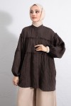 Katlı Büzgülü Gömlek Y0098 - KAHVERENGİ