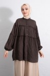 Katlı Büzgülü Gömlek Y0098 - KAHVERENGİ