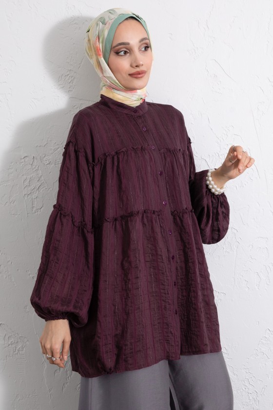 Katlı Büzgülü Gömlek Y0098 - MÜRDÜM