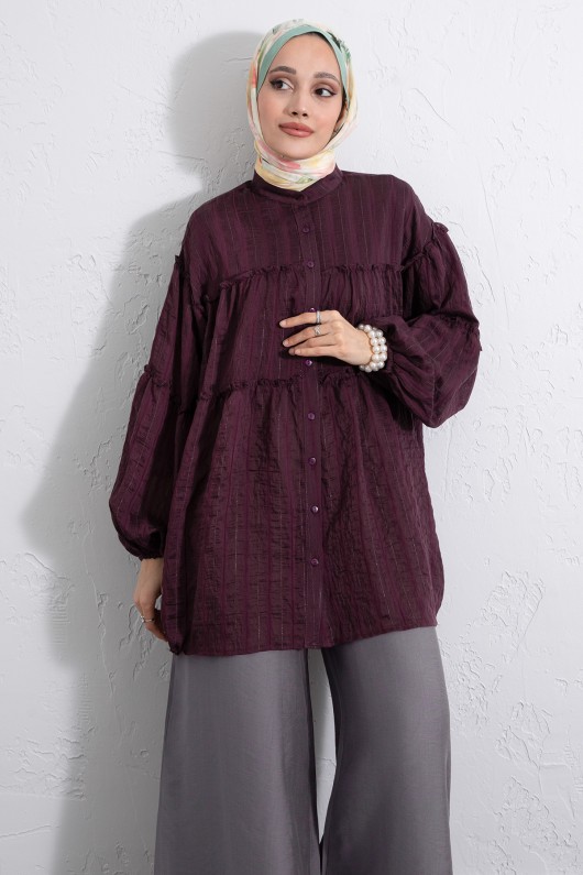 Katlı Büzgülü Gömlek Y0098 - MÜRDÜM