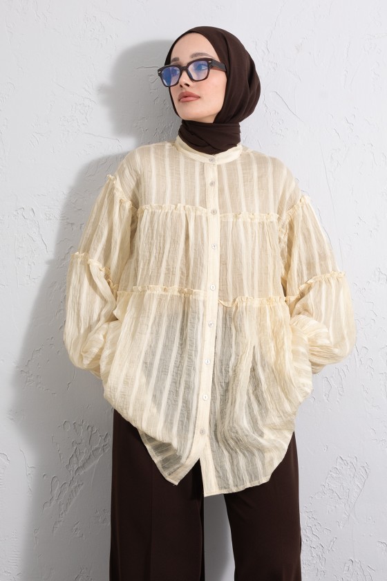 Katlı Büzgülü Gömlek Y0098 - SARI
