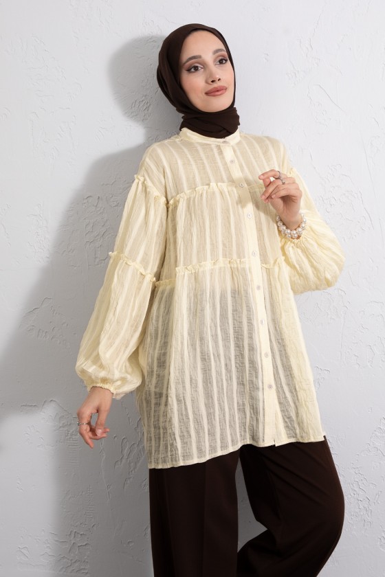 Katlı Büzgülü Gömlek Y0098 - SARI