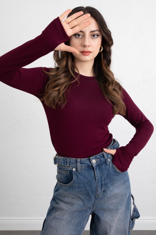 Parmak Geçirmeli Bluz Y2044 - BORDO