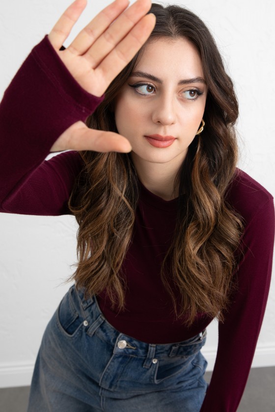 Parmak Geçirmeli Bluz Y2044 - BORDO