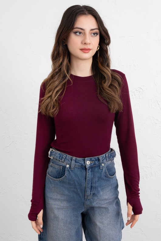Parmak Geçirmeli Bluz Y2044 - BORDO