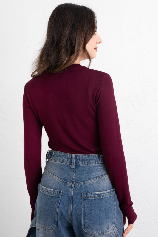 Parmak Geçirmeli Bluz Y2044 - BORDO