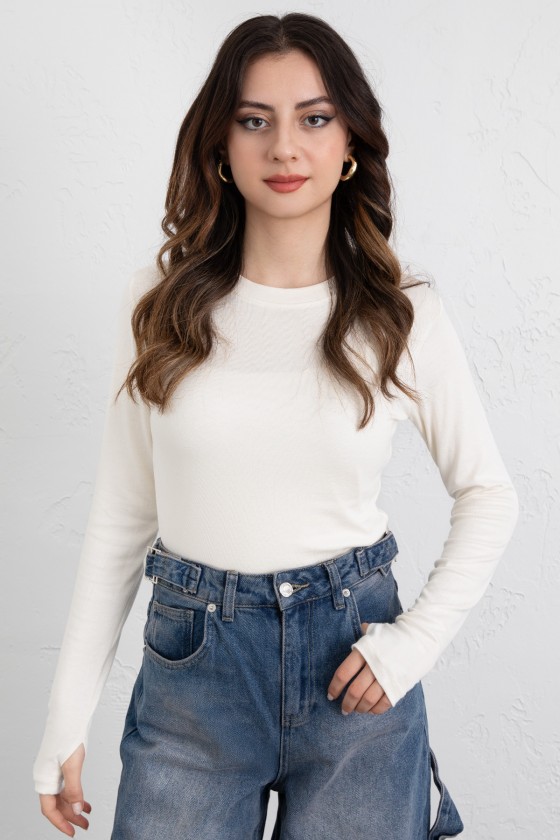 Parmak Geçirmeli Bluz Y2044 - EKRU