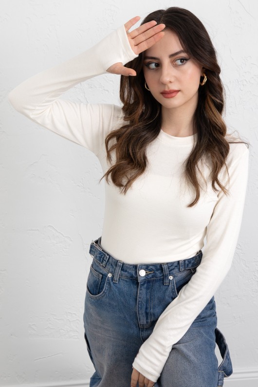 Parmak Geçirmeli Bluz Y2044 - EKRU